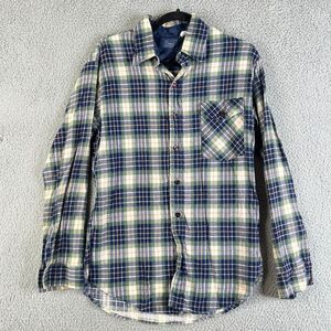 Vintage Sears Flannel Shirt Mens 15 - 15 1/2  Blue Plaid Green Blue Lightweight